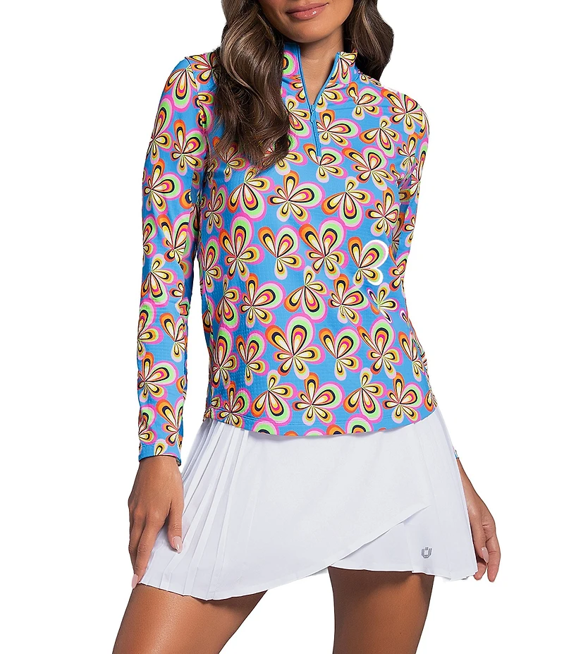 IBKUL Arya Printed Mock Neck Long Sleeve Knit Top