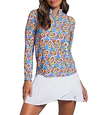 IBKUL Arya Printed Mock Neck Long Sleeve Knit Top