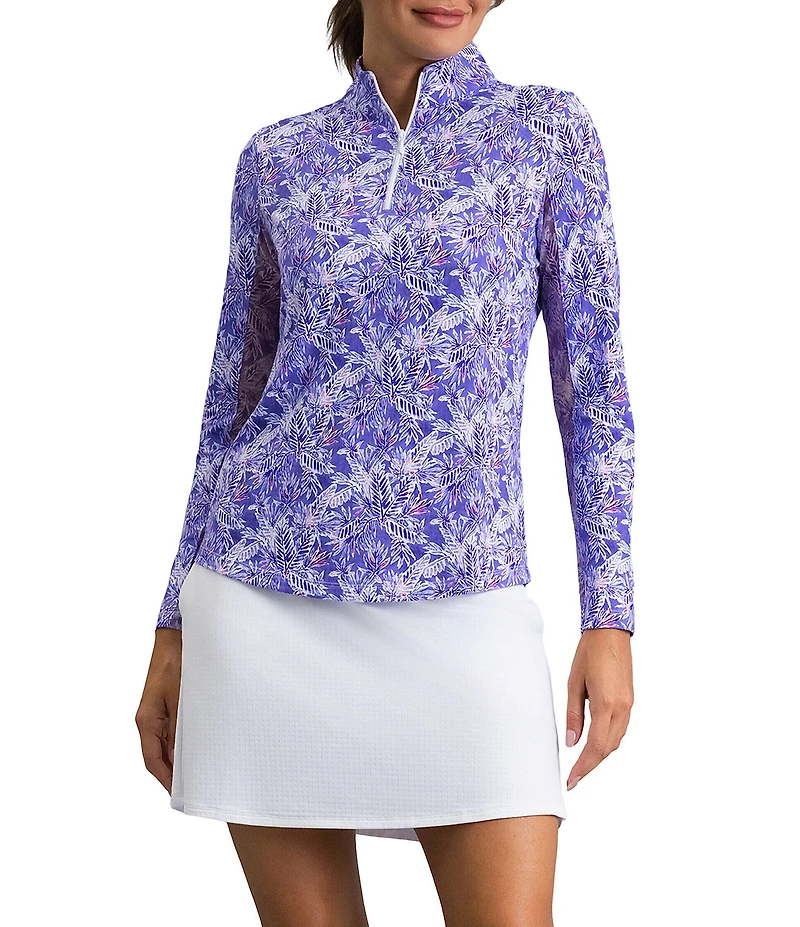 IBKUL Briana Printed Zip Mock Neck Long Sleeve Top