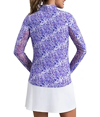 IBKUL Briana Printed Zip Mock Neck Long Sleeve Top