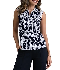 IBKUL Carolyn Printed Collared Sleeveless Polo Top