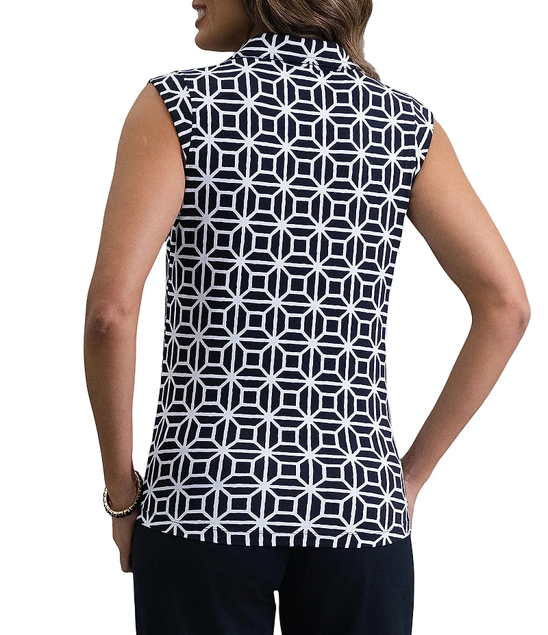 IBKUL Carolyn Printed Collared Sleeveless Polo Top