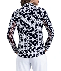 IBKUL Carolyn Printed Zip Mock Neck Long Sleeve Top
