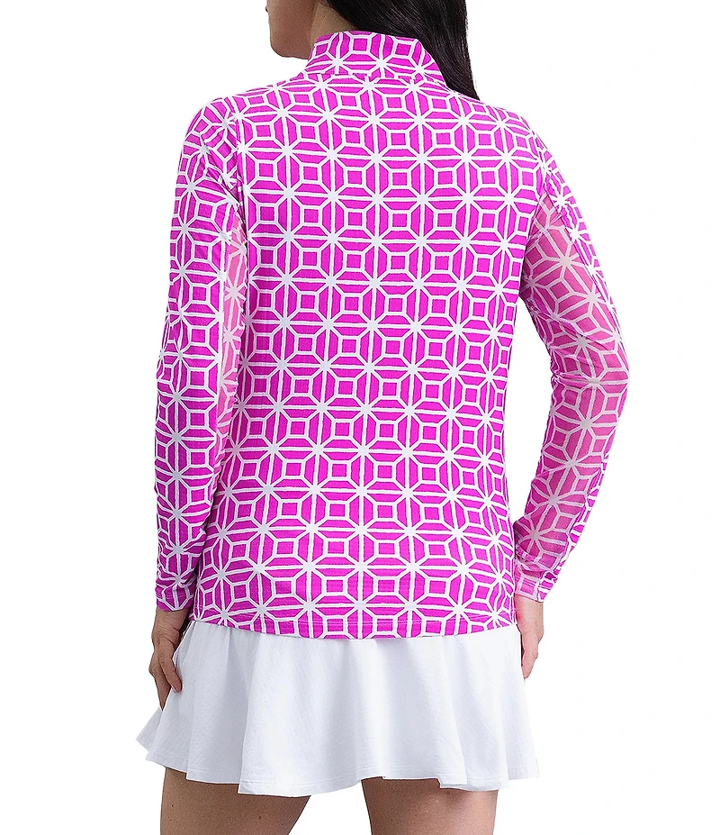 IBKUL Carolyn Printed Zip Mock Neck Long Sleeve Top