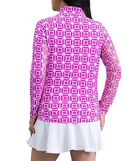 IBKUL Carolyn Printed Zip Mock Neck Long Sleeve Top
