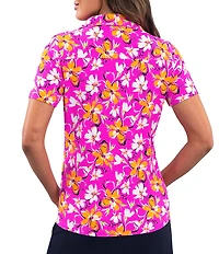 IBKUL Eleanor Floral Print Placket Polo Neck Short Sleeve Top