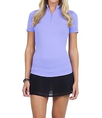 IBKUL Essential Solids Short Sleeve Quarter Zip Top