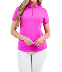 IBKUL Essential Solids Short Sleeve Quarter Zip Top