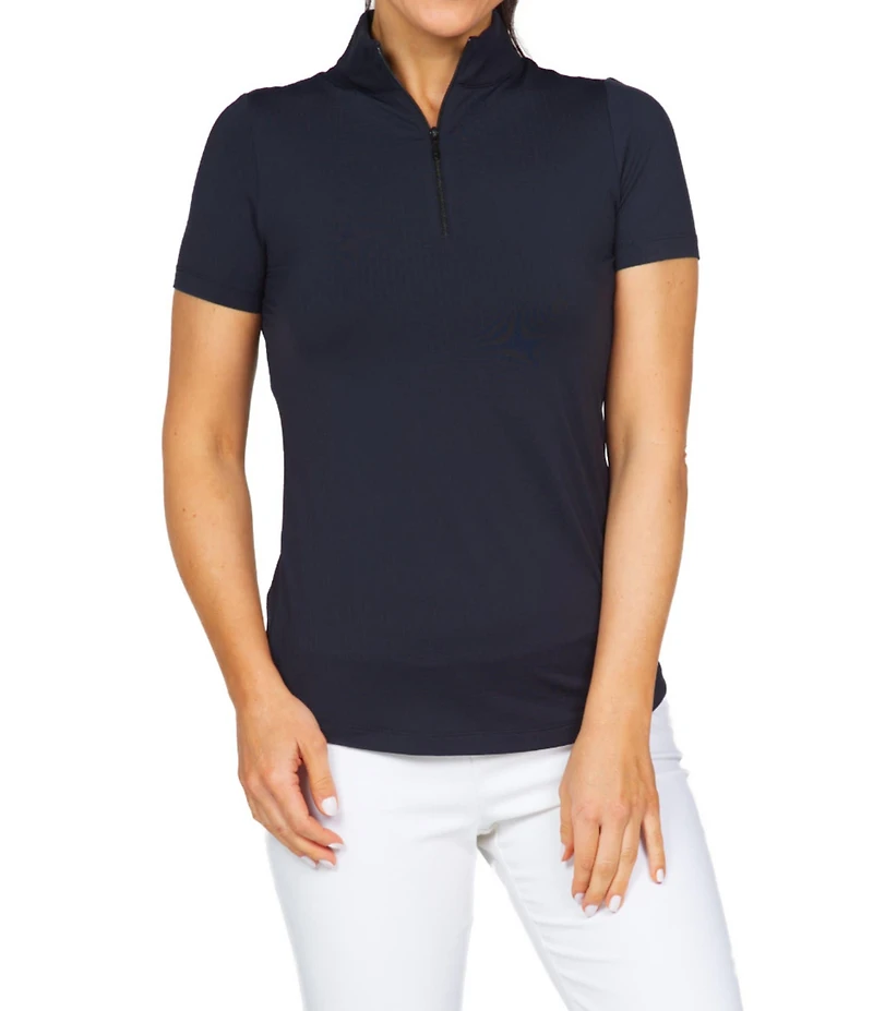 IBKUL Essential Solids Short Sleeve Quarter Zip Top