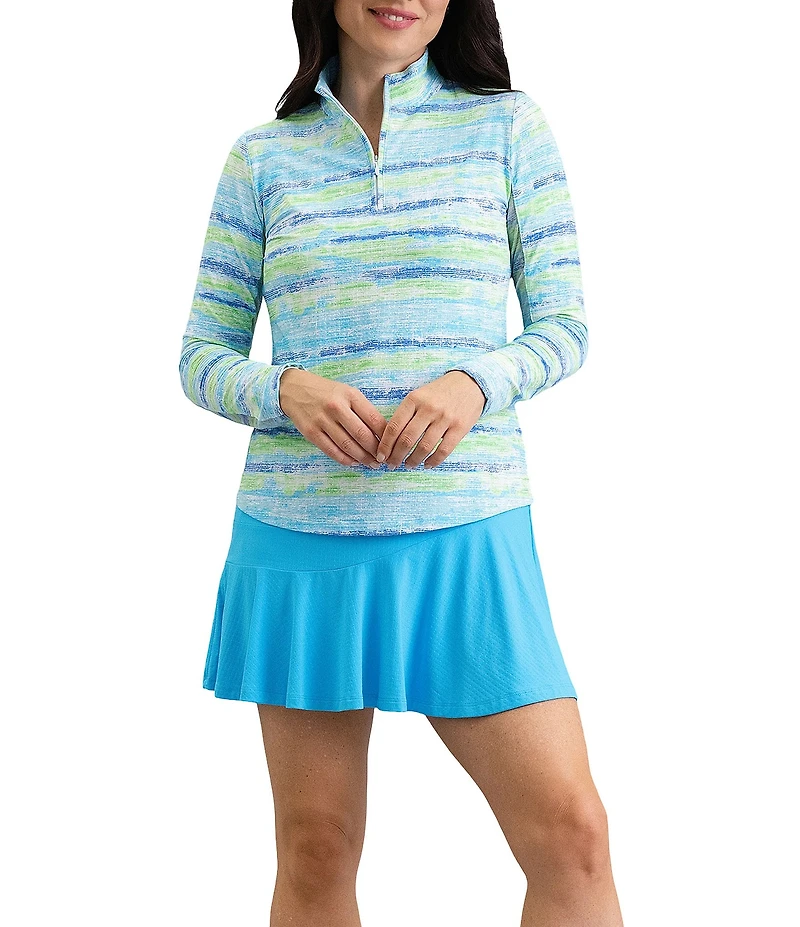 IBKUL Gia Printed Zip Mock Neck Long Sleeve Top