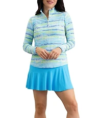 IBKUL Gia Printed Zip Mock Neck Long Sleeve Top