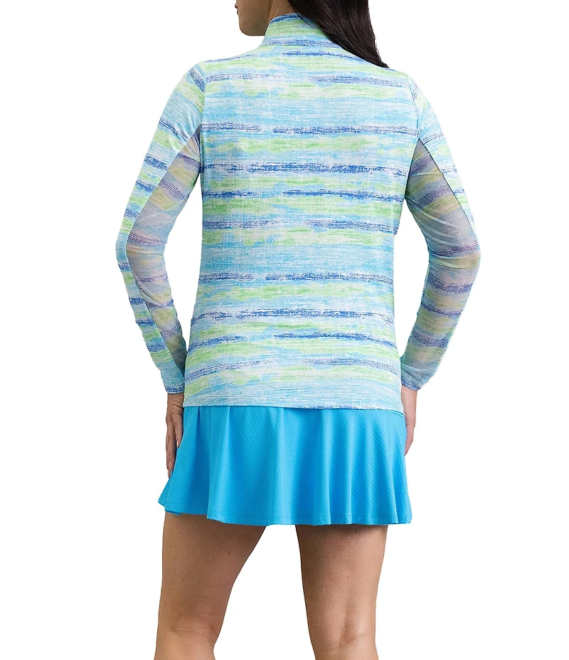 IBKUL Gia Printed Zip Mock Neck Long Sleeve Top