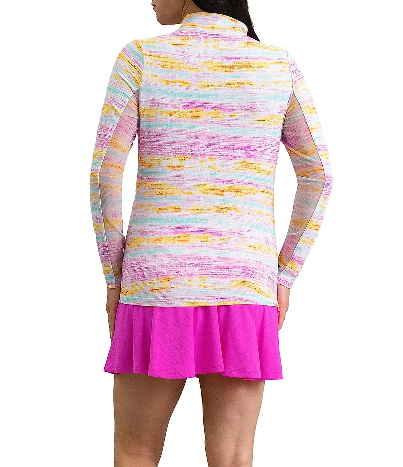 IBKUL Gia Printed Zip Mock Neck Long Sleeve Top