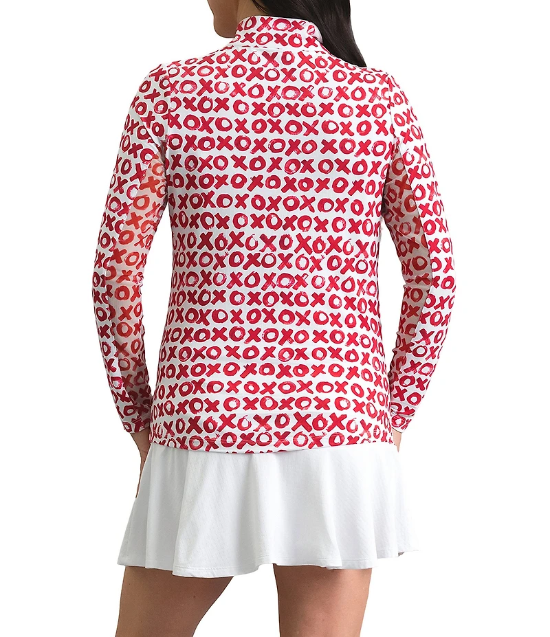 IBKUL Hugs & Kisses Printed Zip Mock Neck Long Sleeve Top