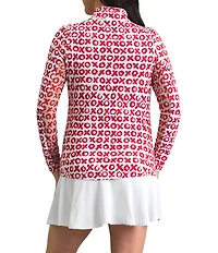 IBKUL Hugs & Kisses Printed Zip Mock Neck Long Sleeve Top