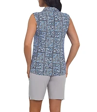 IBKUL Josie Printed Collared Sleeveless Polo Top