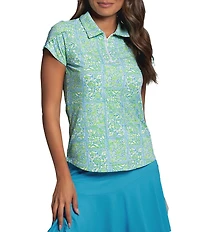 IBKUL Josie Printed Collared Tulip Short Sleeve Stretch Knit Polo