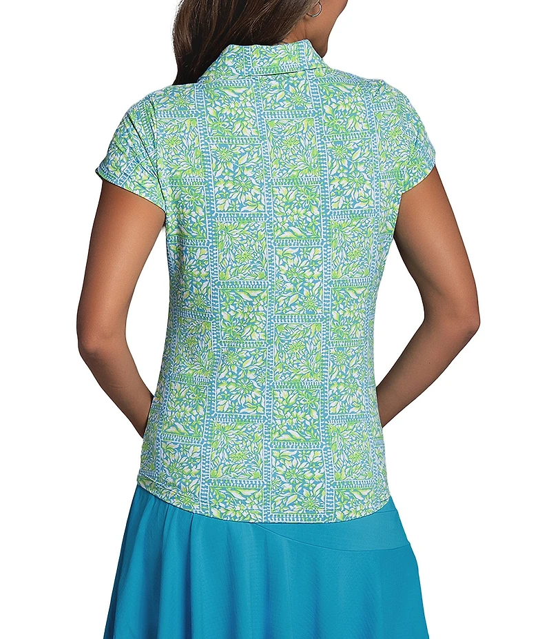 IBKUL Josie Printed Collared Tulip Short Sleeve Stretch Knit Polo