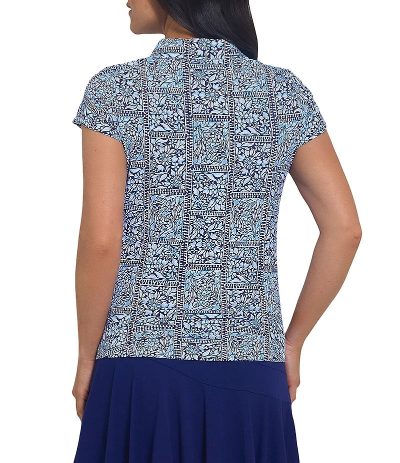 IBKUL Josie Printed Collared Tulip Short Sleeve Stretch Knit Polo
