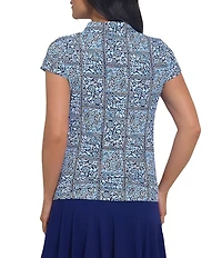 IBKUL Josie Printed Collared Tulip Short Sleeve Stretch Knit Polo