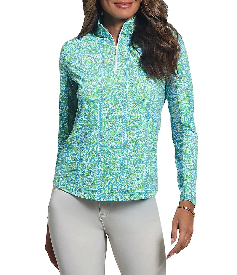 IBKUL Josie Printed Moisture Wicking Mock Neck Long Sleeve Top