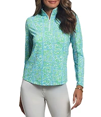 IBKUL Josie Printed Moisture Wicking Mock Neck Long Sleeve Top