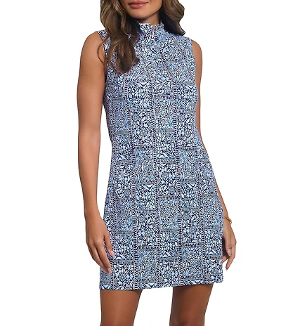 IBKUL Josie Printed Sleeveless Mock Neck Dress