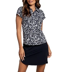 IBKUL Karen Animal Print Collared Tulip Short Sleeve Stretch Knit Polo Top