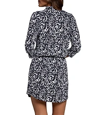 IBKUL Karen Animal Print Mandarin Collar 3/4 Sleeve Stretch Knit Above Knee Dress
