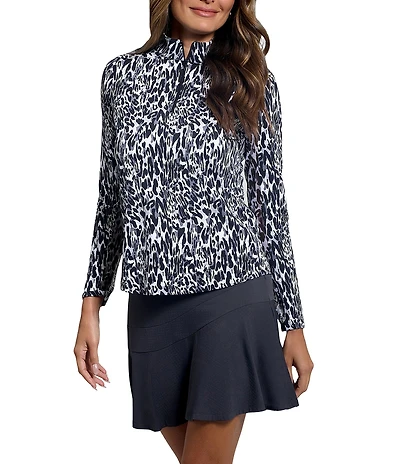 IBKUL Karen Long Sleeve Quarter Zip Mock Neck Top