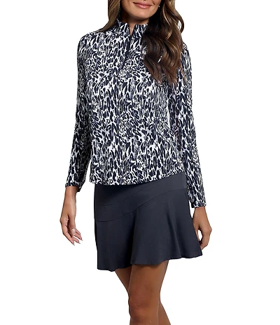 IBKUL Karen Long Sleeve Quarter Zip Mock Neck Top