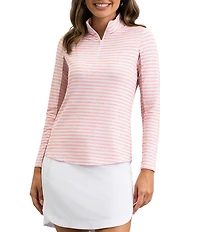 IBKUL Landon Stripe Zip Mock Neck Long Sleeve Top