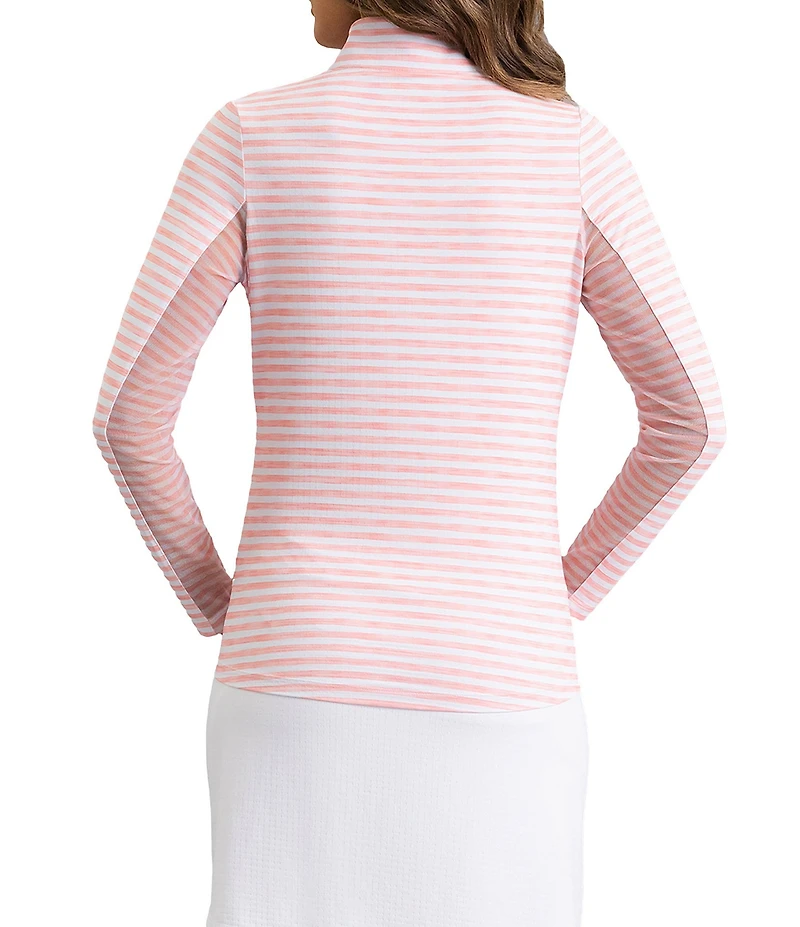 IBKUL Landon Stripe Zip Mock Neck Long Sleeve Top