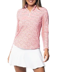 IBKUL Landon Stripe Zip Mock Neck Long Sleeve Top