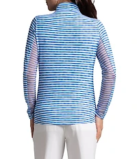 IBKUL Landon Stripe Zip Mock Neck Long Sleeve Top