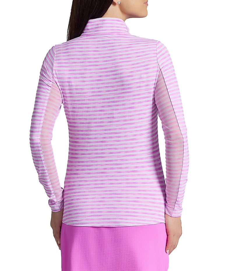 IBKUL Landon Stripe Zip Mock Neck Long Sleeve Top