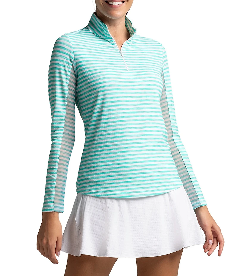 IBKUL Landon Stripe Zip Mock Neck Long Sleeve Top