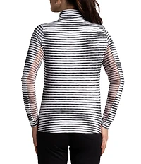 IBKUL Landon Stripe Zip Mock Neck Long Sleeve Top
