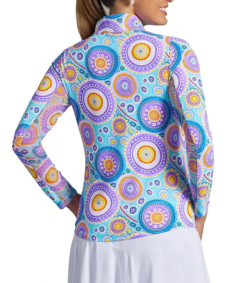IBKUL Leona Print Zip Mock Neck Long Sleeve Top