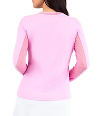 IBKUL Long Sleeve Mesh Inlay Crew Neck Top