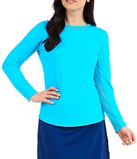 IBKUL Long Sleeve Mesh Inlay Crew Neck Top