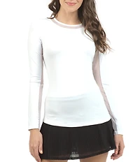 IBKUL Long Sleeve Mesh Inlay Crew Neck Top