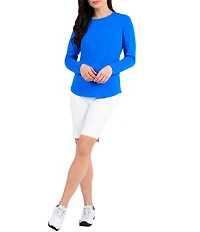 IBKUL Long Sleeve Mesh Inlay Crew Neck Top