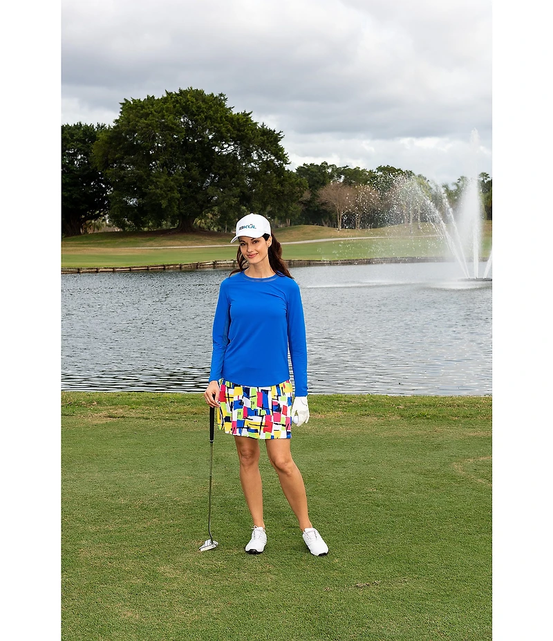 IBKUL Long Sleeve Mesh Inlay Crew Neck Top