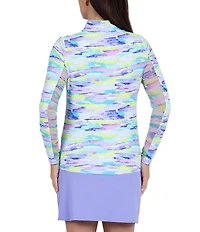 IBKUL Long Sleeve Multi Camo Half-Zip Mock Neck Printed Top