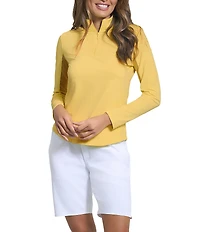 IBKUL Quarter Zip Mock Neck Long Sleeve Top