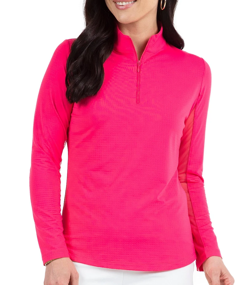 IBKUL Quarter Zip Mock Neck Long Sleeve Top