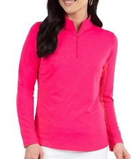 IBKUL Quarter Zip Mock Neck Long Sleeve Top
