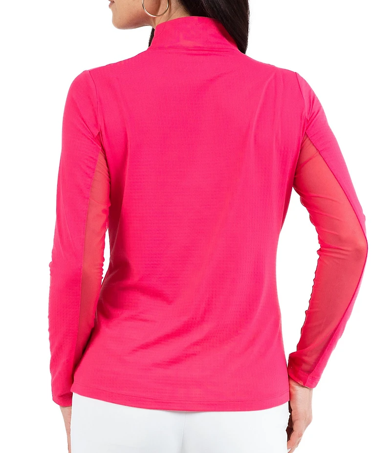 IBKUL Quarter Zip Mock Neck Long Sleeve Top
