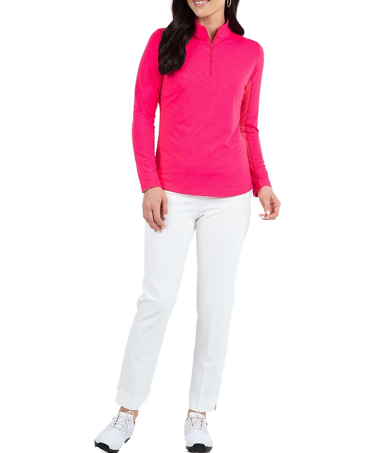 IBKUL Quarter Zip Mock Neck Long Sleeve Top